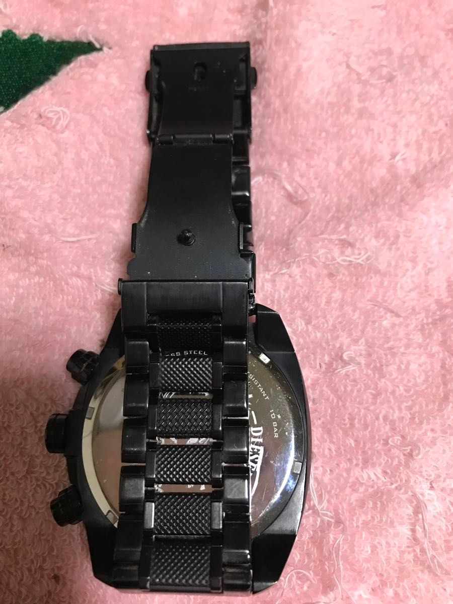 ディーゼル　 腕時計　DZ-4373 稼働品　オールブラック　クロノグラフ　ベルトステンレス製に交換