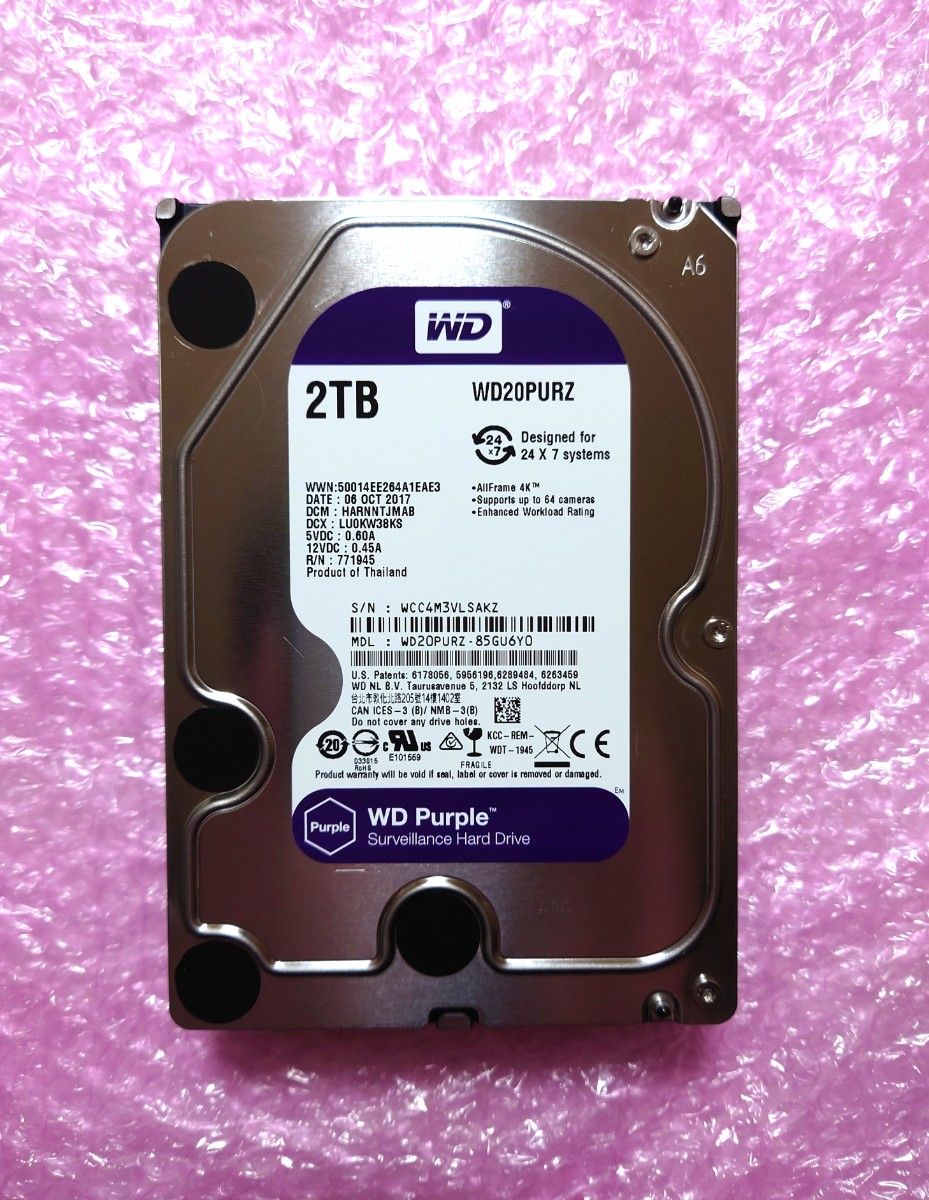 Western Digital WD20PURZ 2TB HDD 使用時間58時間 DIGA 監視カメラ