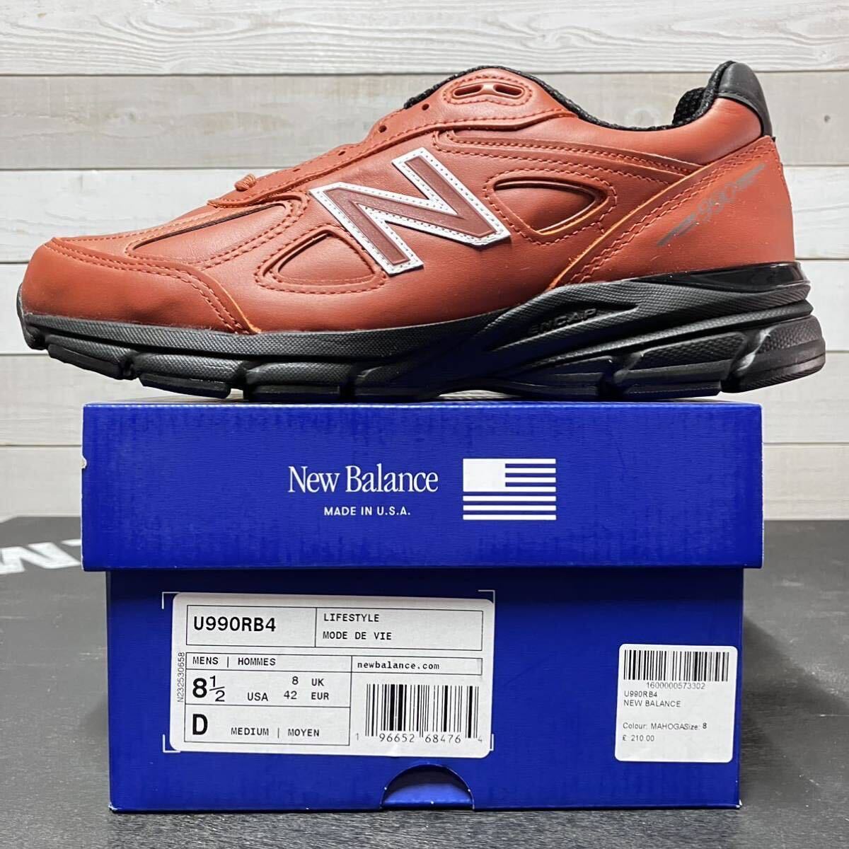 26.5cm NEW BALANCE U990 V4 RB4 MAHOGANY BROWN BLACK MADE IN USA 990 LEATHER ニューバランス アメリカ製 マホガニー ブラウン ブラック_画像1