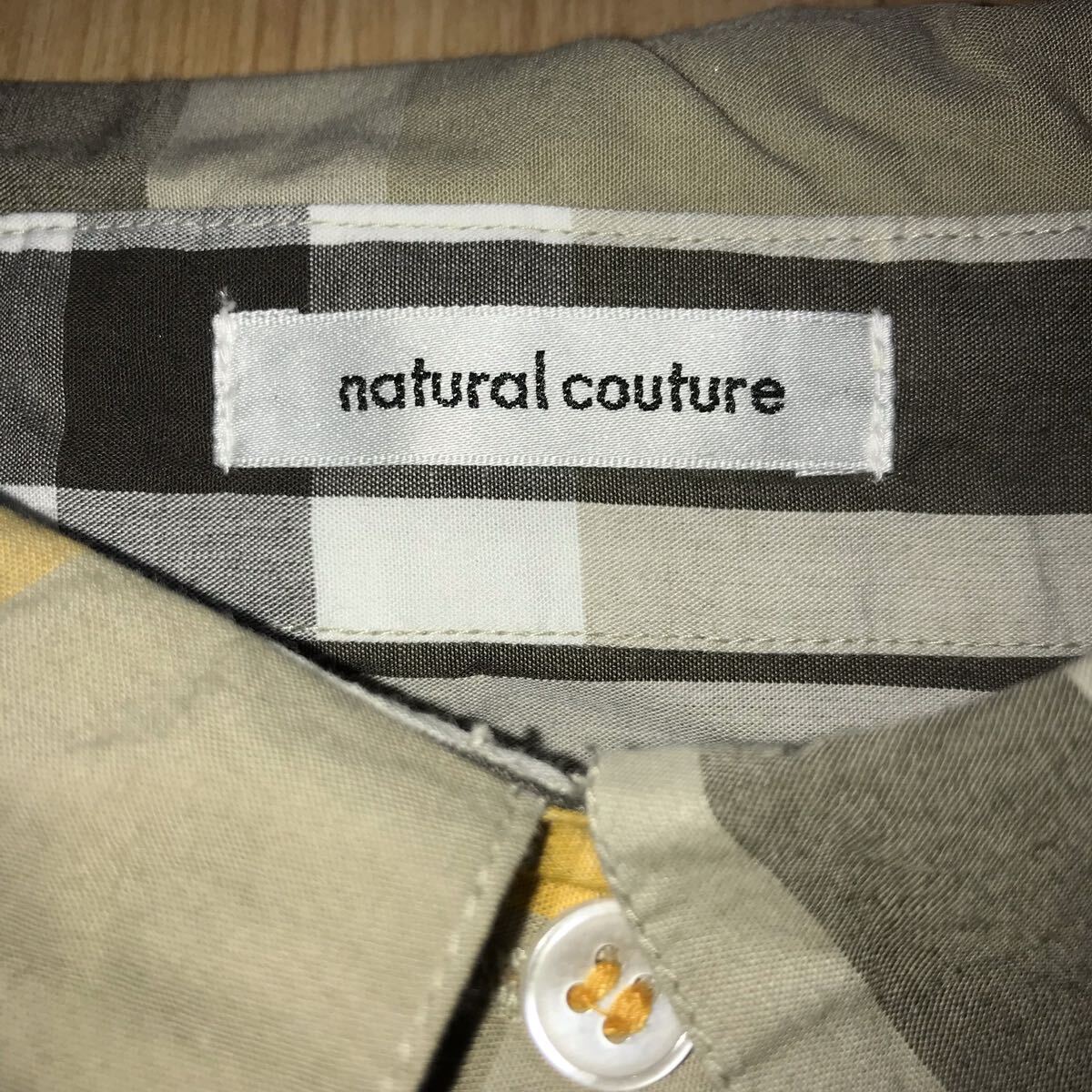  tag attaching natural kchu-ru casual shirt 017-1-323 lady's F beige yellow white gray check 