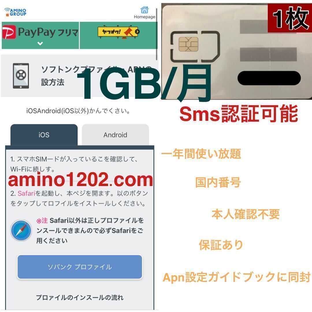 国内番号 一年間使い放題 プリペイドSIM データ通信 1GB/月SMS受信可能 03の画像1