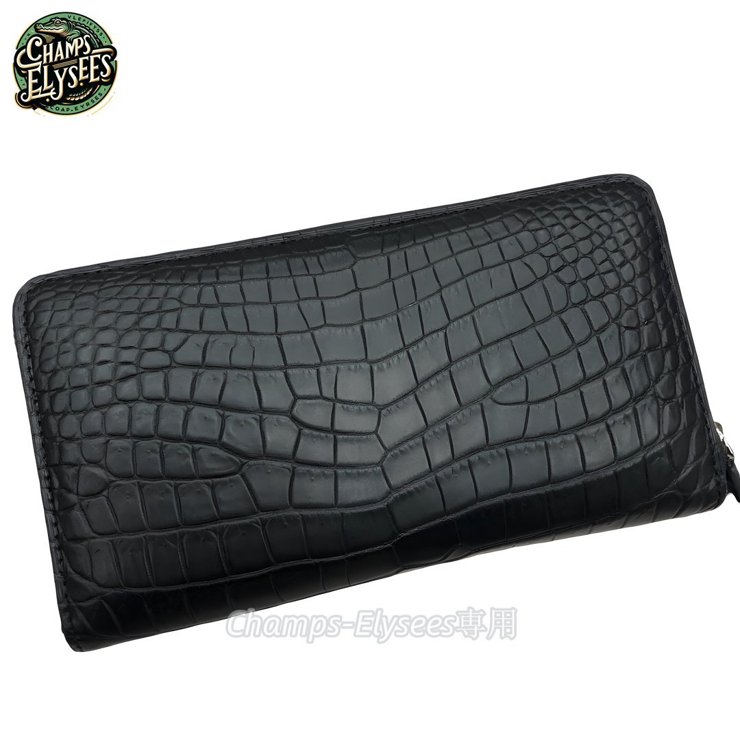  crocodile leather purse second bag genuine article . leather . leather center taking . long wallet use convenience black 