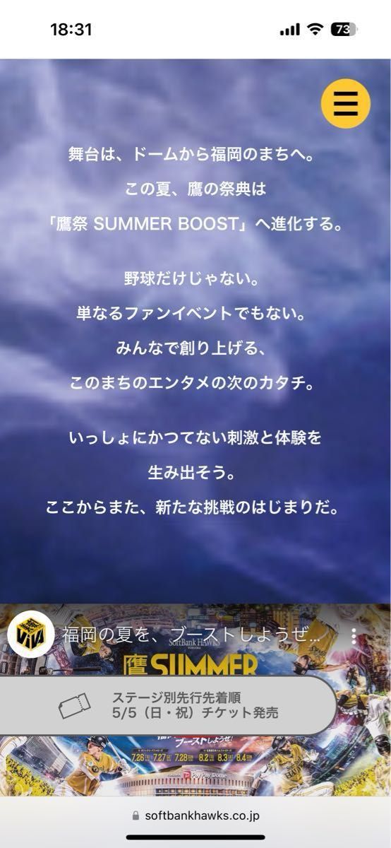 福岡ソフトバンクホークス対オリックスバッファローズチケット　2024年7月28日　日曜日