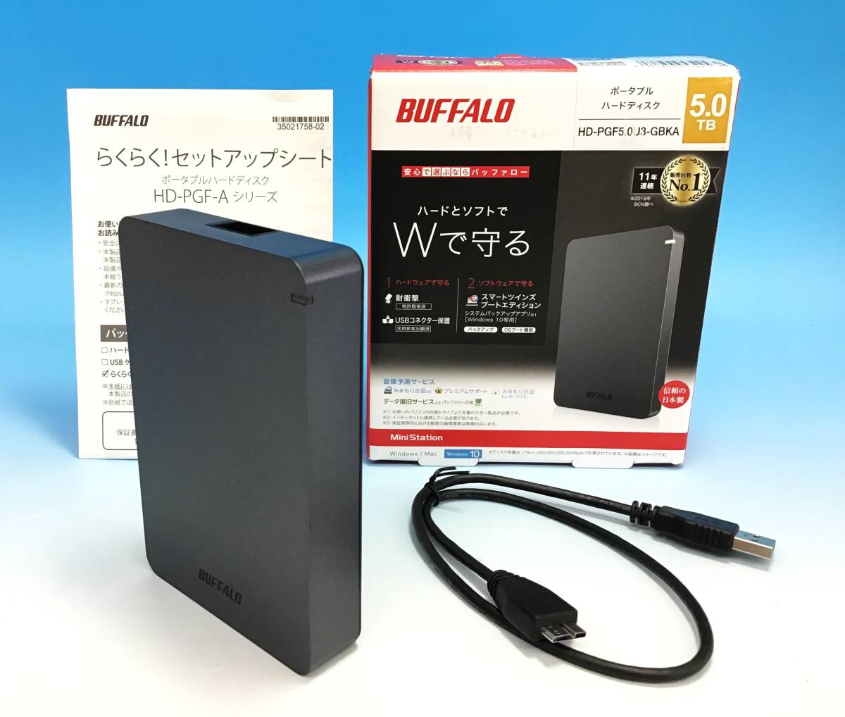 動作確認済み バッファロー HD-PGF5.0U3-GBKA 5TB 外付け ポータブル ハードディスク 日本製 Mac/Windows対応 BUFFALO の画像1