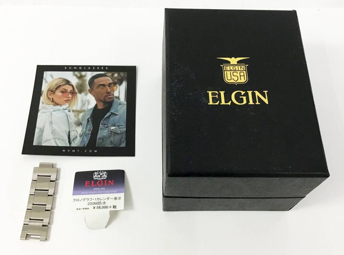 動作品 ELGIN 腕時計 FK-1184N-FL クロノグラフ カレンダー 200M防水 クオーツ メンズ エルジンの画像9