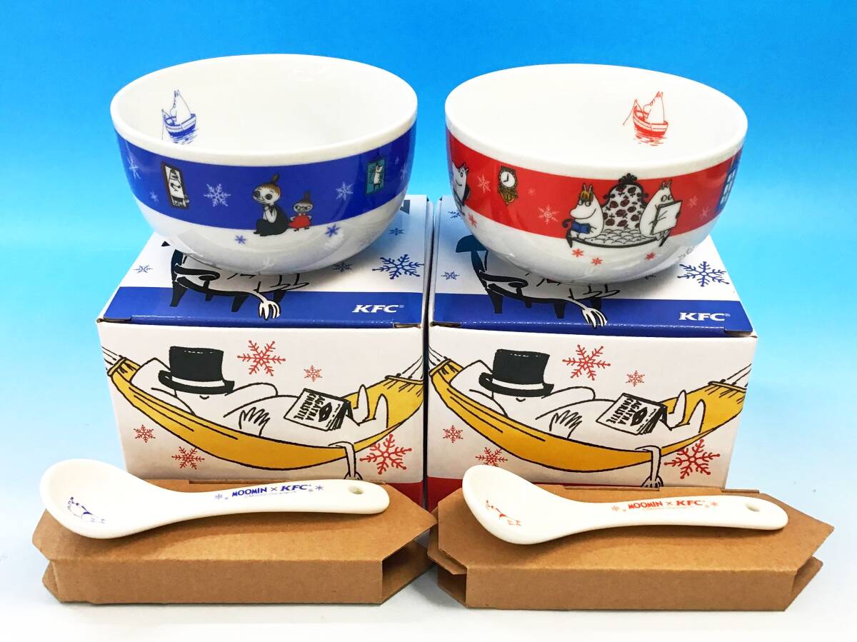 未使用 4種セット MOOMIN スプーン付きボウル ケンタッキー コラボ 食器 陶器 スープ ムーミン/パパ/ママ/ミイ/フローレン KFC の画像2