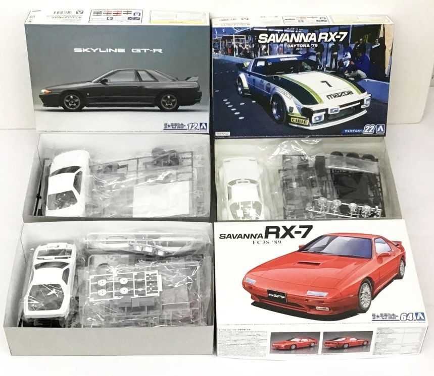 3箱セット 未組立 アオシマ 1/24 マツダ FC3S サバンナ RX-7/SA22C RX-7 デイトナ/ニッサン スカイラインGT-R プラモデル まとめて_画像1