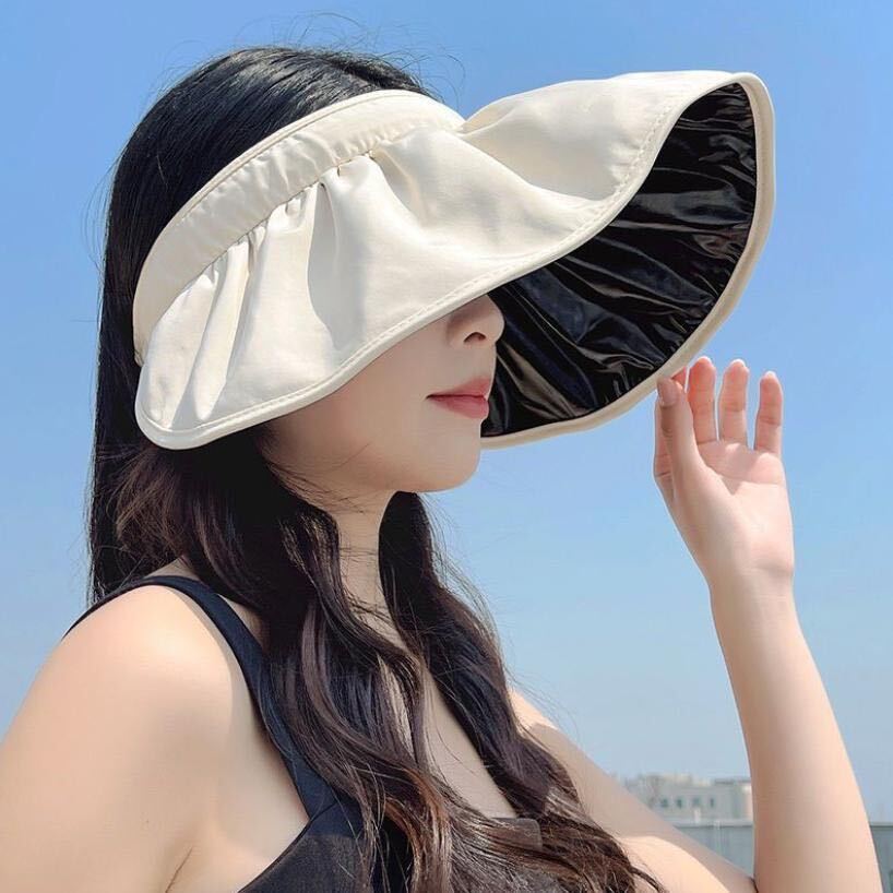 新品 サンバイザー 白 折りたたみ 大型 つば広 日焼け防止 帽子 UVカットの画像6