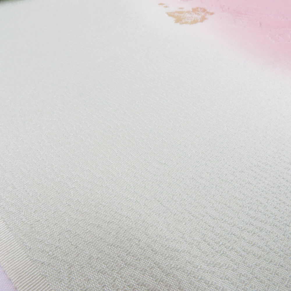 帯揚げ 丹後ちりめん 正絹 ピンク×白緑色ぼかし 絹100％ フォーマル カジュアルにも 日本製 長さ182cm 新品_画像3