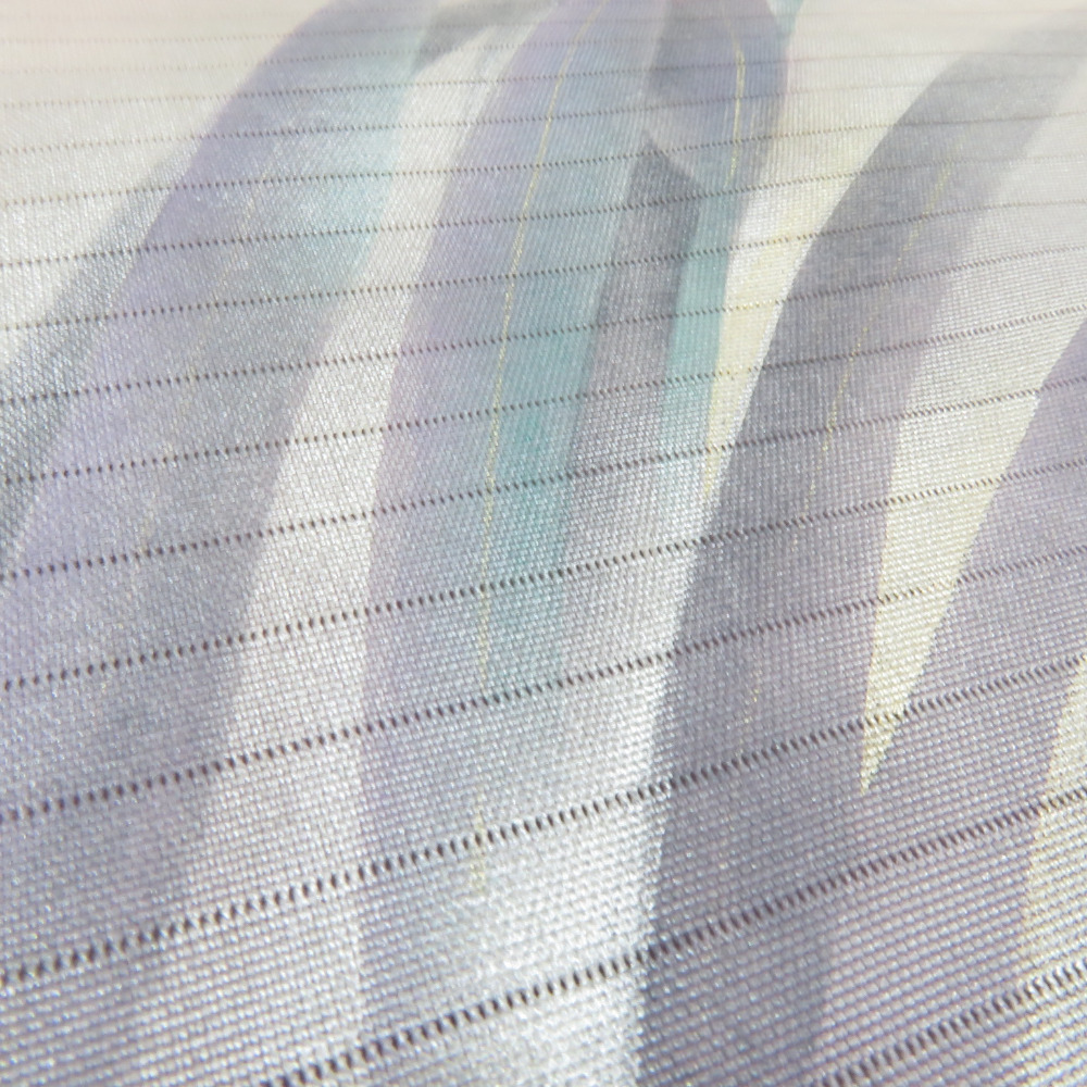 名古屋帯 絽 夏用 菖蒲 手描き 桃色 紫色 染め分け 芯入り仕立て 正絹 着物帯 長さ368cm_画像5