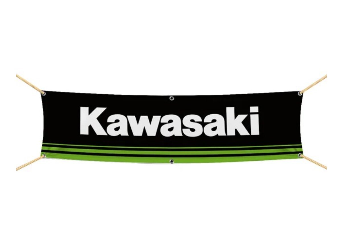 KAWASAKI カワサキ 大フラッグ バナー 約45×180cm タペストリー バイク ガレージの画像2