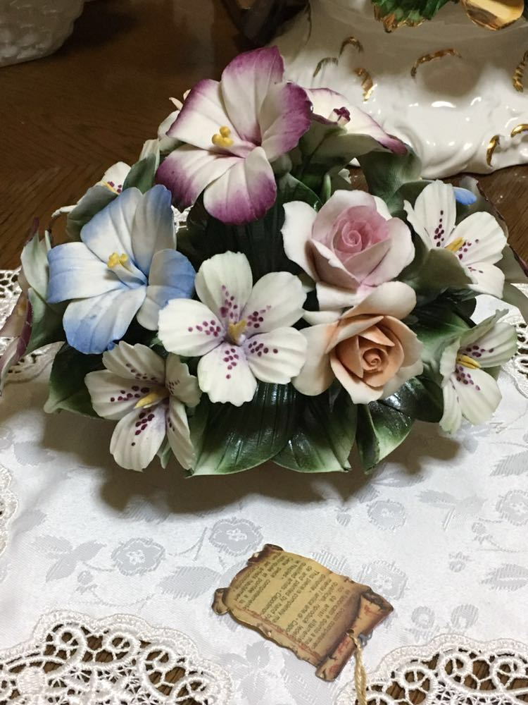 カポディモンテ 陶花 置物 イタリア バラ オブジェ