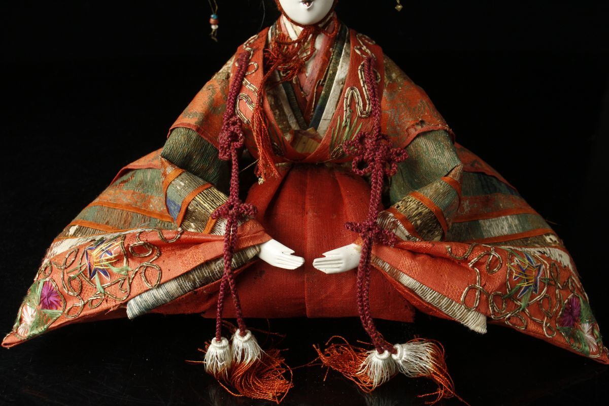 【LIG】江戸時代 享保雛 雛人形 一対 玉眼 日本人形 箱付 旧家蔵出品 [.R]24.3の画像8