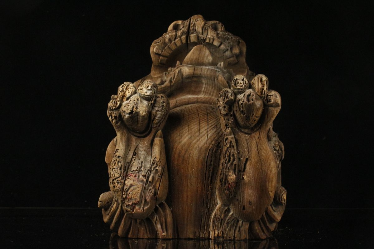 【LIG】時代仏教美術 木彫彫刻 獅子木鼻 特大34㎝ 神社仏閣 古美術 寺院収蔵品 [.QI]24.3_画像10
