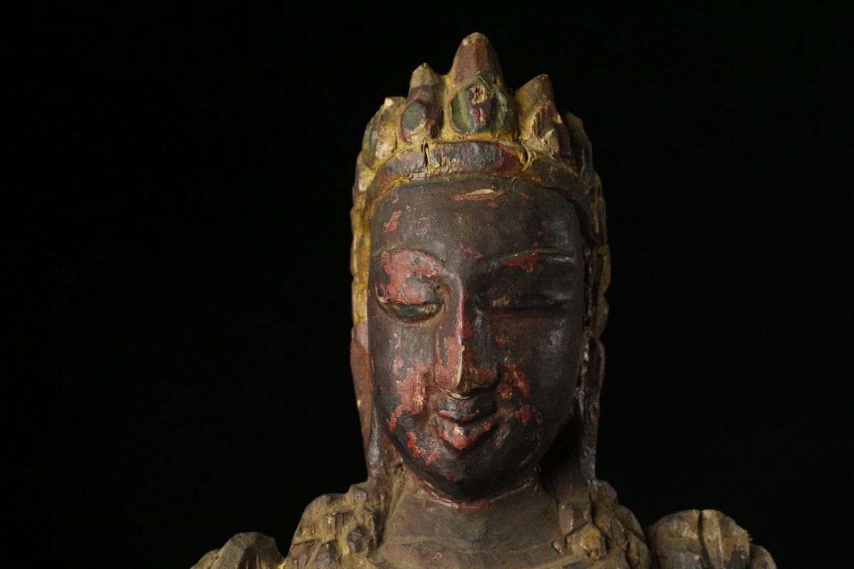 【LIG】時代仏教美術 チベット密教 木彫彩色 菩薩像 特大65㎝ 仏像 コレクター収蔵品 [.Y]24.4_画像6