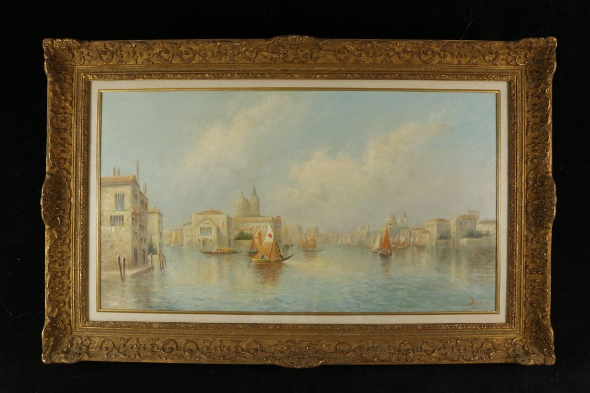 【LIG】真作保証 イギリス画家 J.Salt ジェームズ・サルト 「ヴェニスの大運河」 油彩25号 風景画 タトウ箱 額装 [.TE]24.3の画像2