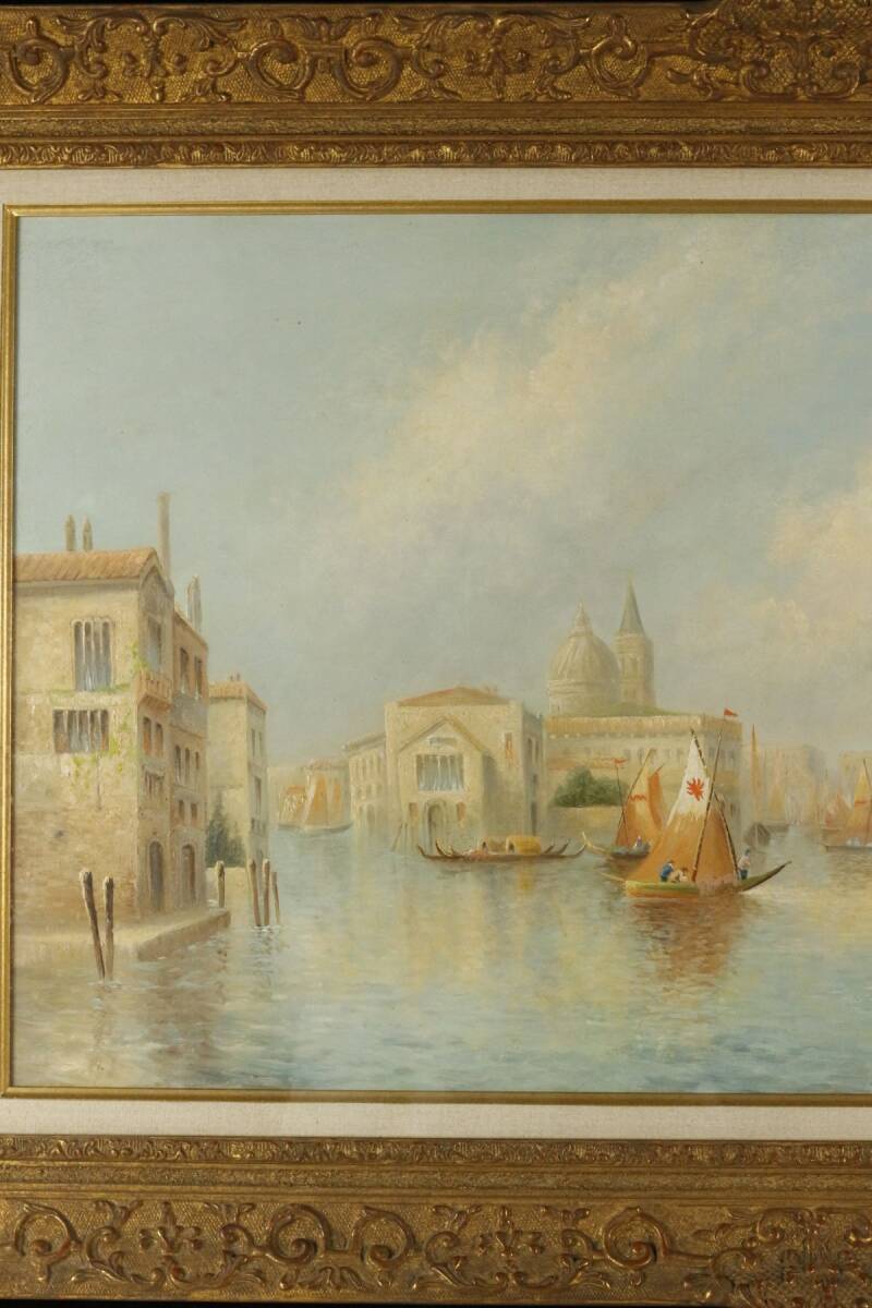 【LIG】真作保証 イギリス画家 J.Salt ジェームズ・サルト 「ヴェニスの大運河」 油彩25号 風景画 タトウ箱 額装 [.TE]24.3の画像4