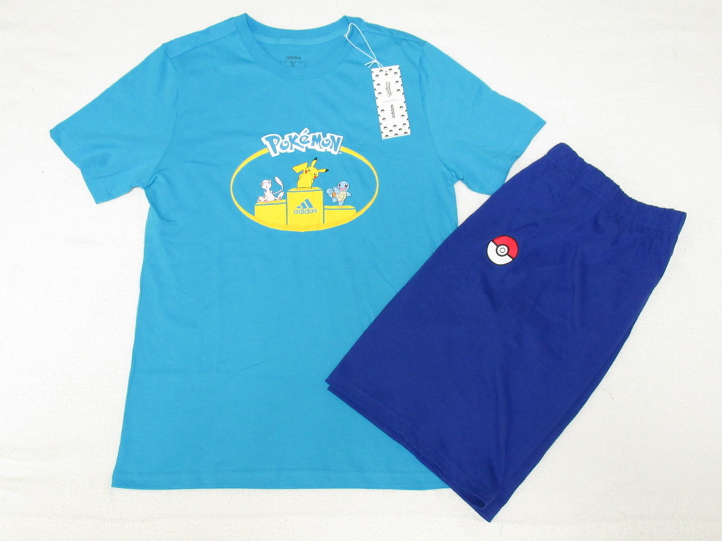 adidas Pokemon T-shirt shorts setup blue blue 160 Adidas sweat top and bottom set Pikachu GI4599