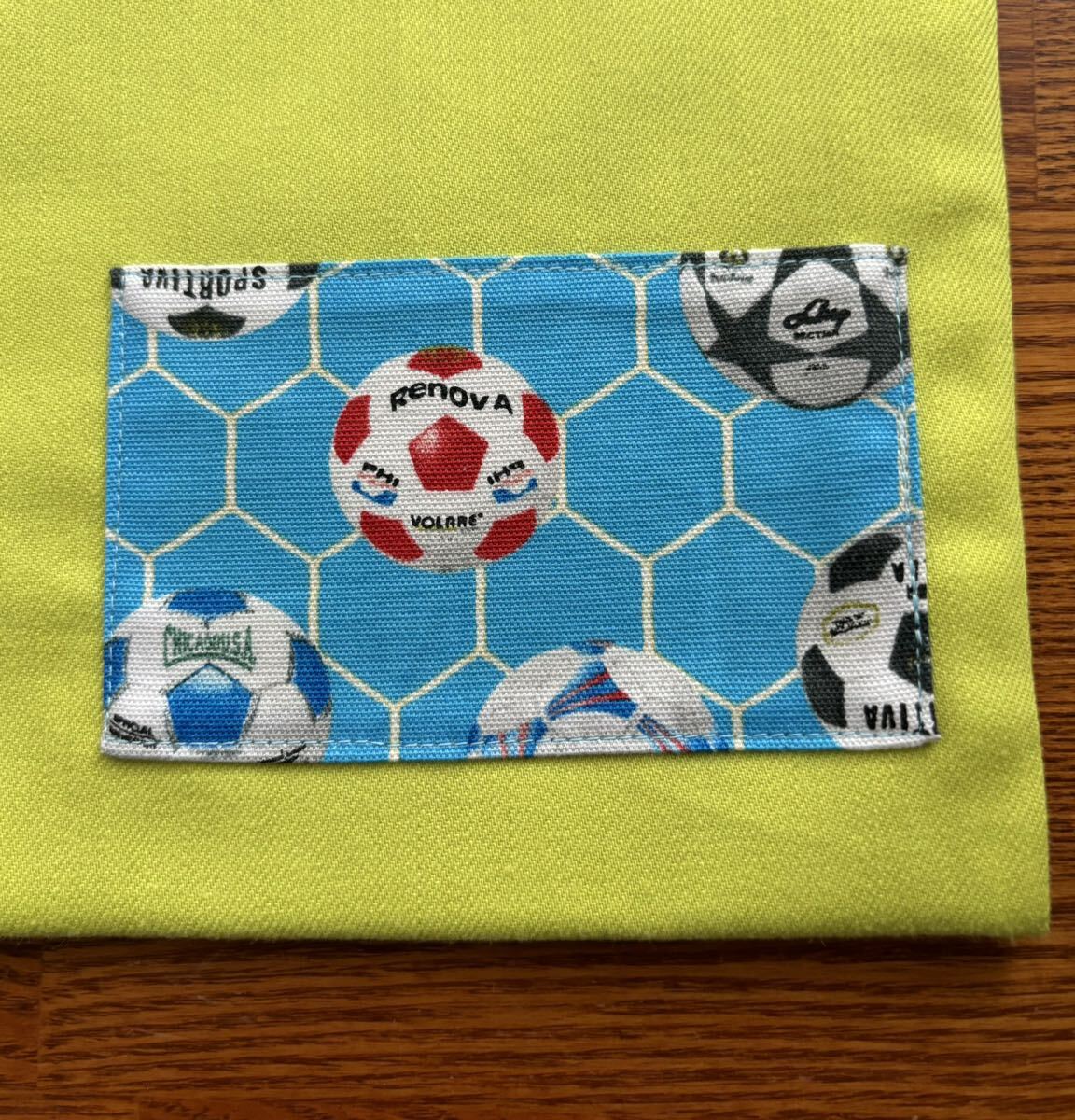  soccer pouch 25.×20. hand made lunch sack soccer ball goal gradation storage case reverse side cloth equipped both ... case 