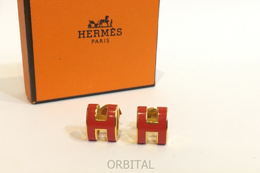 二子玉)HERMES エルメス POP H ポップアッシュピアス ゴールド アクセサリー 朱色の画像1