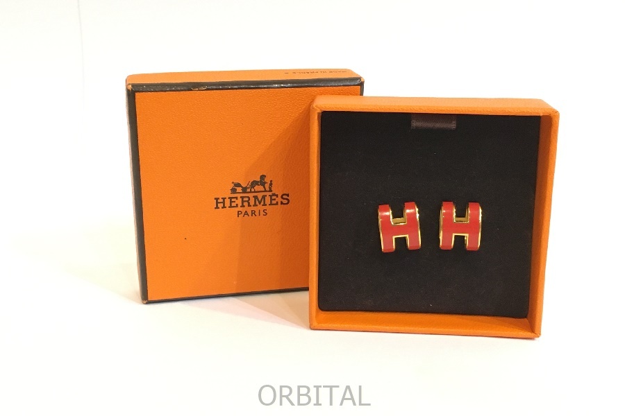 二子玉)HERMES エルメス POP H ポップアッシュピアス ゴールド アクセサリー 朱色の画像9