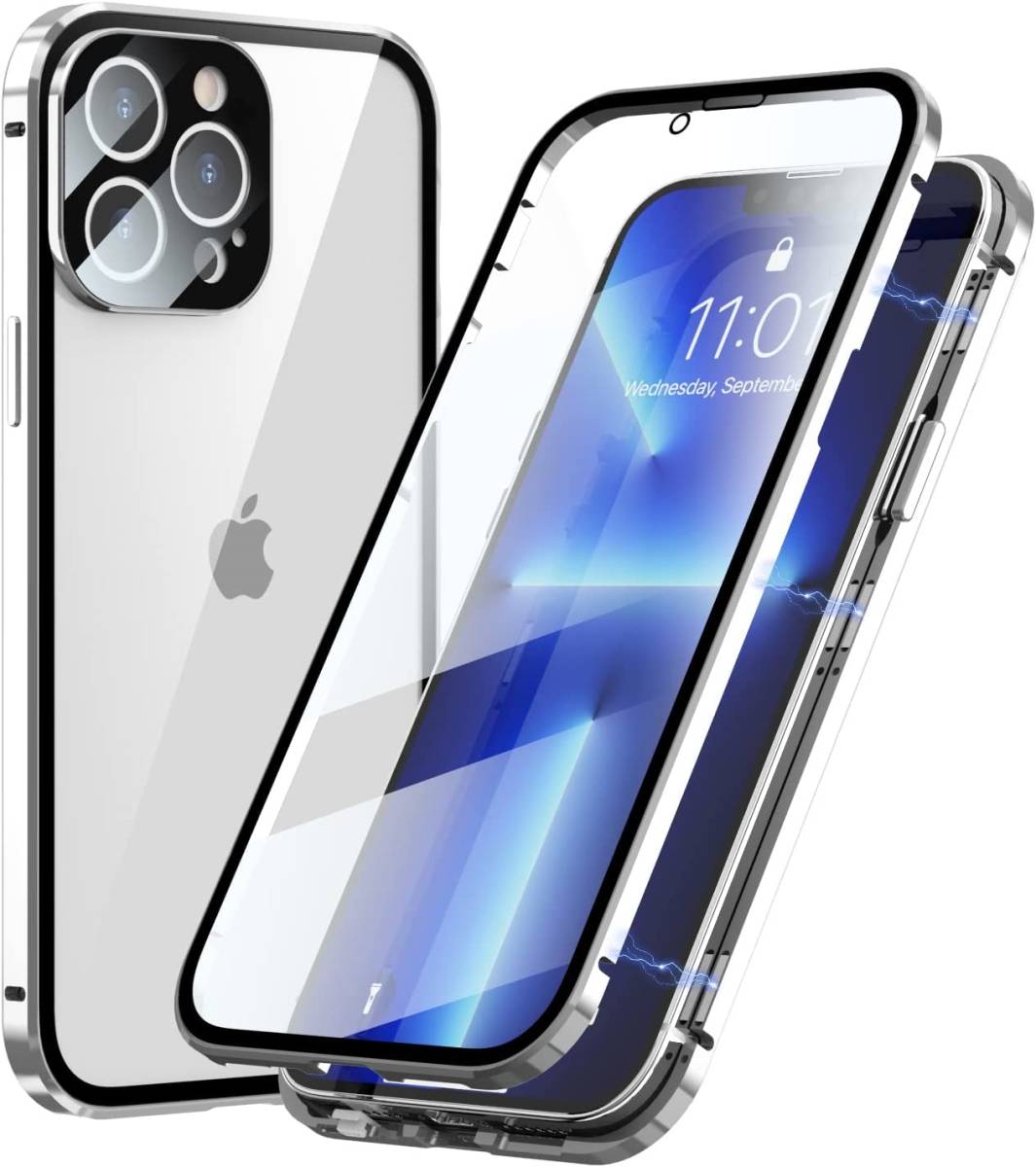  double safety lock attaching iPhone14Plus /14ProMax case camera lens protection film aluminum van pa- table reverse side both sides strengthen glass glass cover 