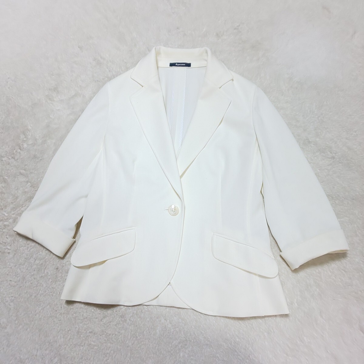 【美品】Aquascutum アクアスキュータム シングルボタン テーラードジャケット ブレザー フォーマル オフホワイト レディース 8S/Mサイズ_画像2