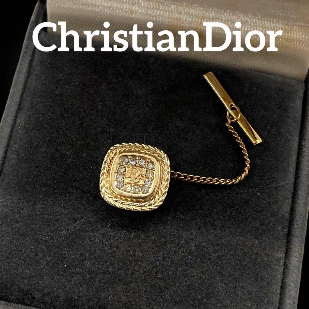 [ beautiful goods ] Christian dior Christian Dior tie tack necktie pin Thai badge one Point rhinestone Gold 570
