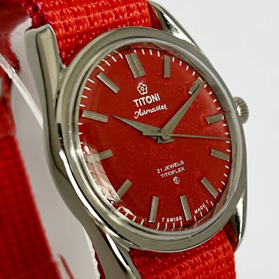 【伝統】スイスブランド ティト二 TITONI AIRMASTER アンティーク 紳士用腕時計 機械式手巻 ナイロンベルト 599-a313223-1 整備済の画像3