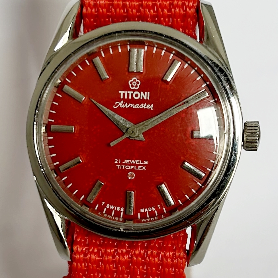 【伝統】スイスブランド ティト二 TITONI AIRMASTER アンティーク 紳士用腕時計 機械式手巻 ナイロンベルト 599-a313223-1 整備済の画像2