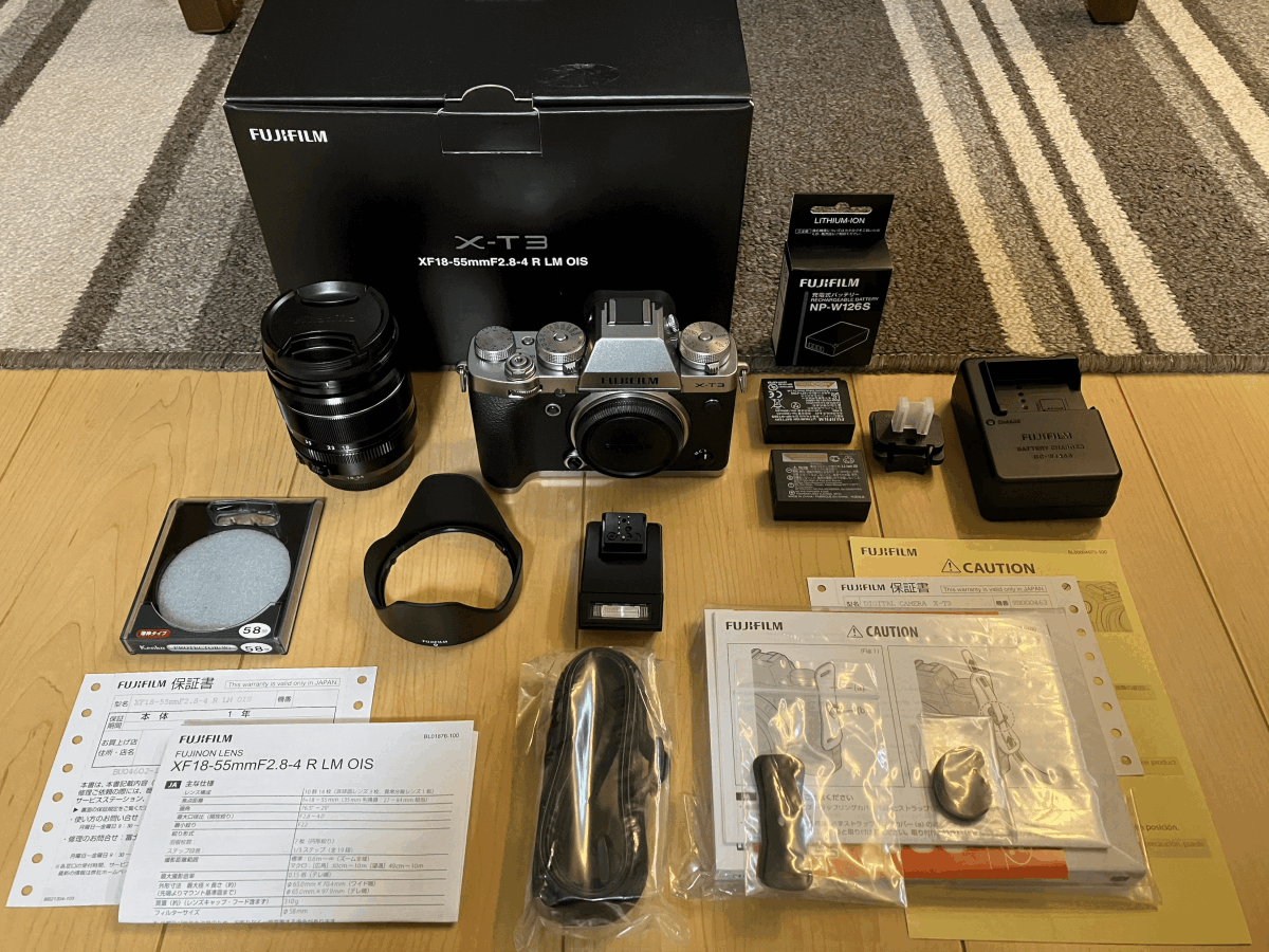 1円 極上美品 付属品完備 FUJIFILM X-T3 レンズキット シルバー XF18-55mmF2.8-4 R LM OIS バッテリー NP-W126S 付き