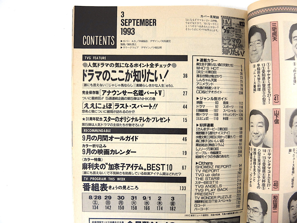 TVガイド（九州西版）1993年9月3日号／ドラマのここが知りたい 誰にも言えない 福田正博 緒形拳 アナウンサー名鑑◎NHK 寺脇康文_画像5