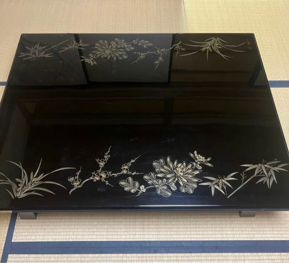 能登 輪島塗 沈金 座卓 木製 黒塗り 在名 寺尾玉峰 ローテーブル の画像2