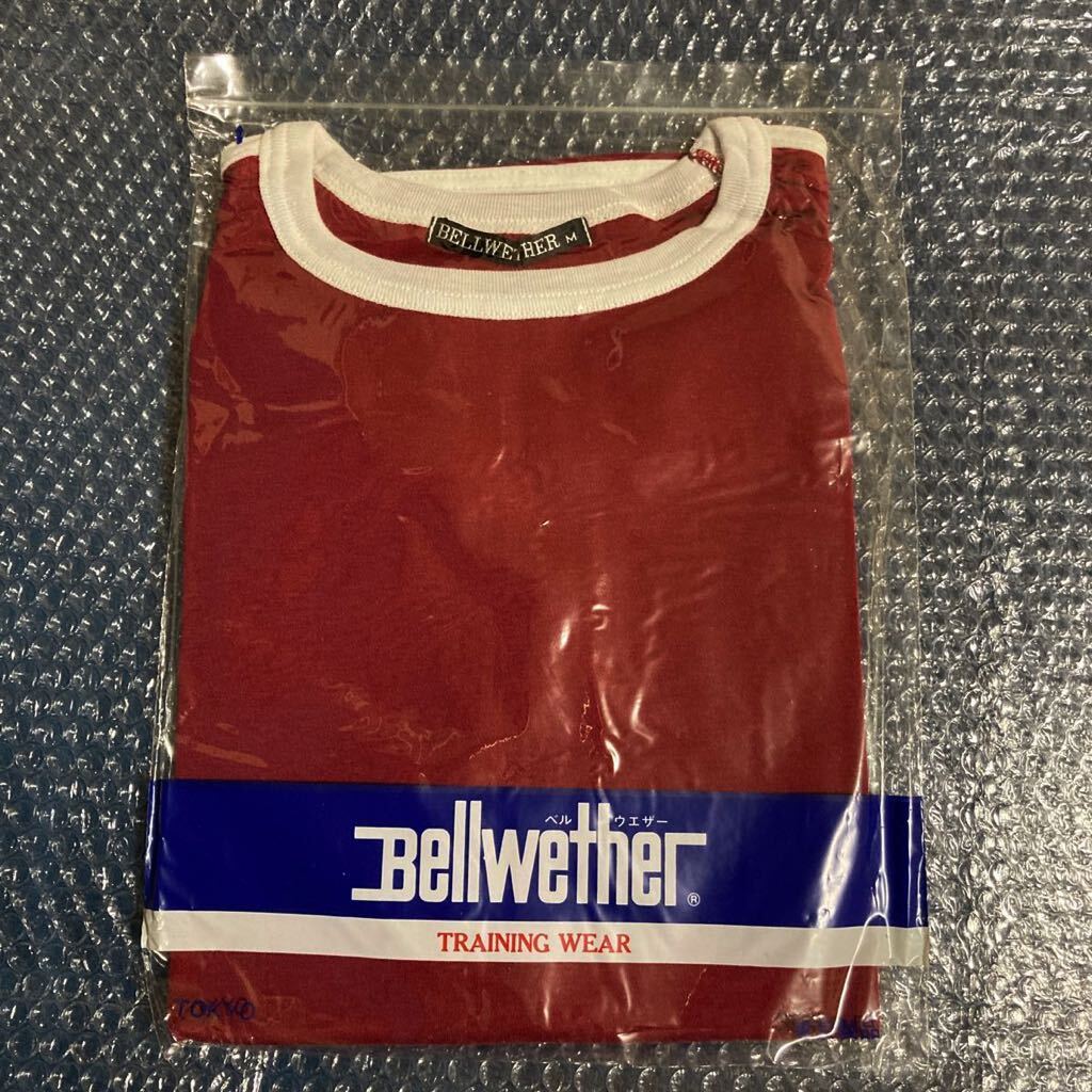 Bellwether ベルウェザー 半袖 M エンジ 白ライン 丸首 クルーネック 体操服 体操着 学販 トレーニングシャツ 新品 未使用 レトロの画像1