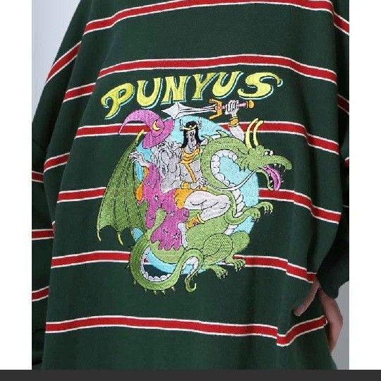 PUNYUS プニュズ　ドラゴンスウェット　グリーン　オーバーサイズ　 ボーダー 長袖　フリーサイズ　刺繍　Tシャツ