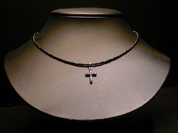 【輝き】 SV925 天然 ブラックダイヤモンド ネックレス クロス デザイン 十字架(超キラキラ/刻印有 1-1212の画像2