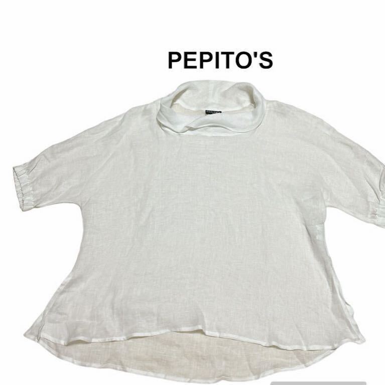 PEPITO'S 白シャツ　薄手　ワンカラー　F ホワイト　レディース　夏　ITNS-65_画像1