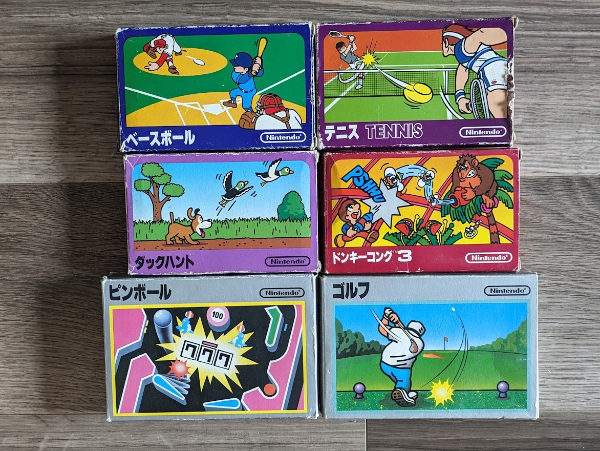全6本 小箱 銀箱 ドンキーコング3 ダックハント テニス ベースボール ピンボール ゴルフ ファミコン FC レトロ ゲーム 任天堂 NES_画像1