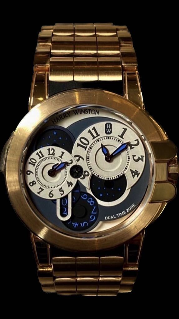 18K製/750本物ハリーウィンストンオーシャンデュアルタイム金無垢メンズ腕時計44ミリHARRYWINSTONOceanDualTime超美品_画像1