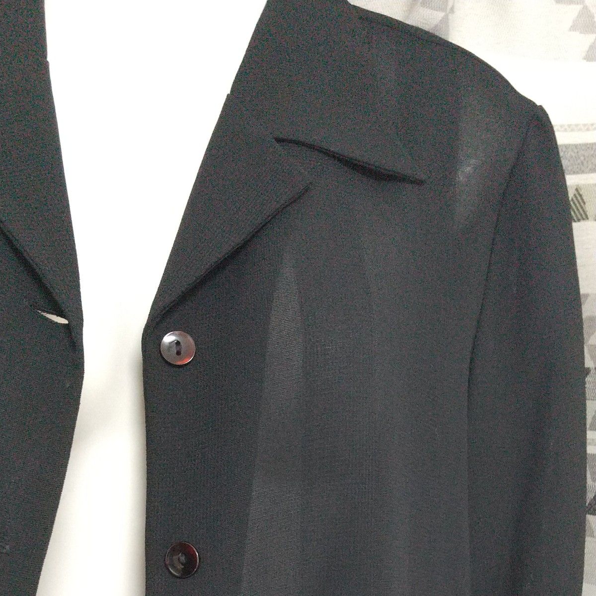 【訳あり特価】 ロングカーディガン風ジャケット スプリングジャケット 日本製 ポリ100 サイドスリット 黒 ブラック ⑨号さん