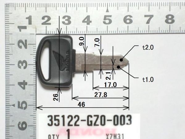 ●ホンダ純正 35122-GZ0-003 キー ブランク (タイプ 2) ☆2/ キーナンバー C●●/ D●● スペア メインキー タクト スーパーカブ モンキーの画像1