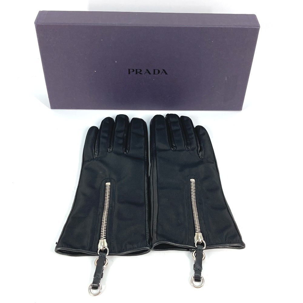 PRADA プラダ グローブ ジップ 手袋 ブラック メンズ【中古】_画像2