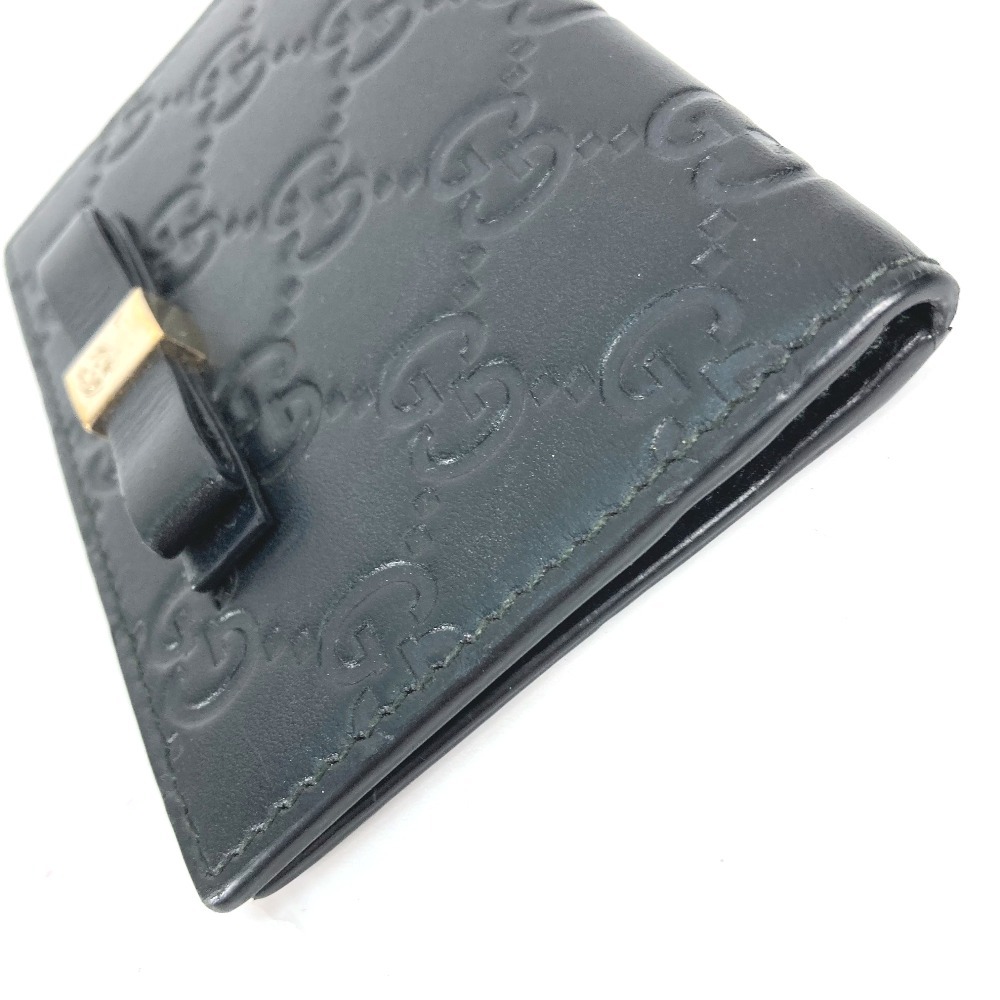 GUCCI グッチ 451192 リボン りぼん 名刺入れ パスケース 2つ折り グッチシマ GG カードケース ブラック レディース【中古】