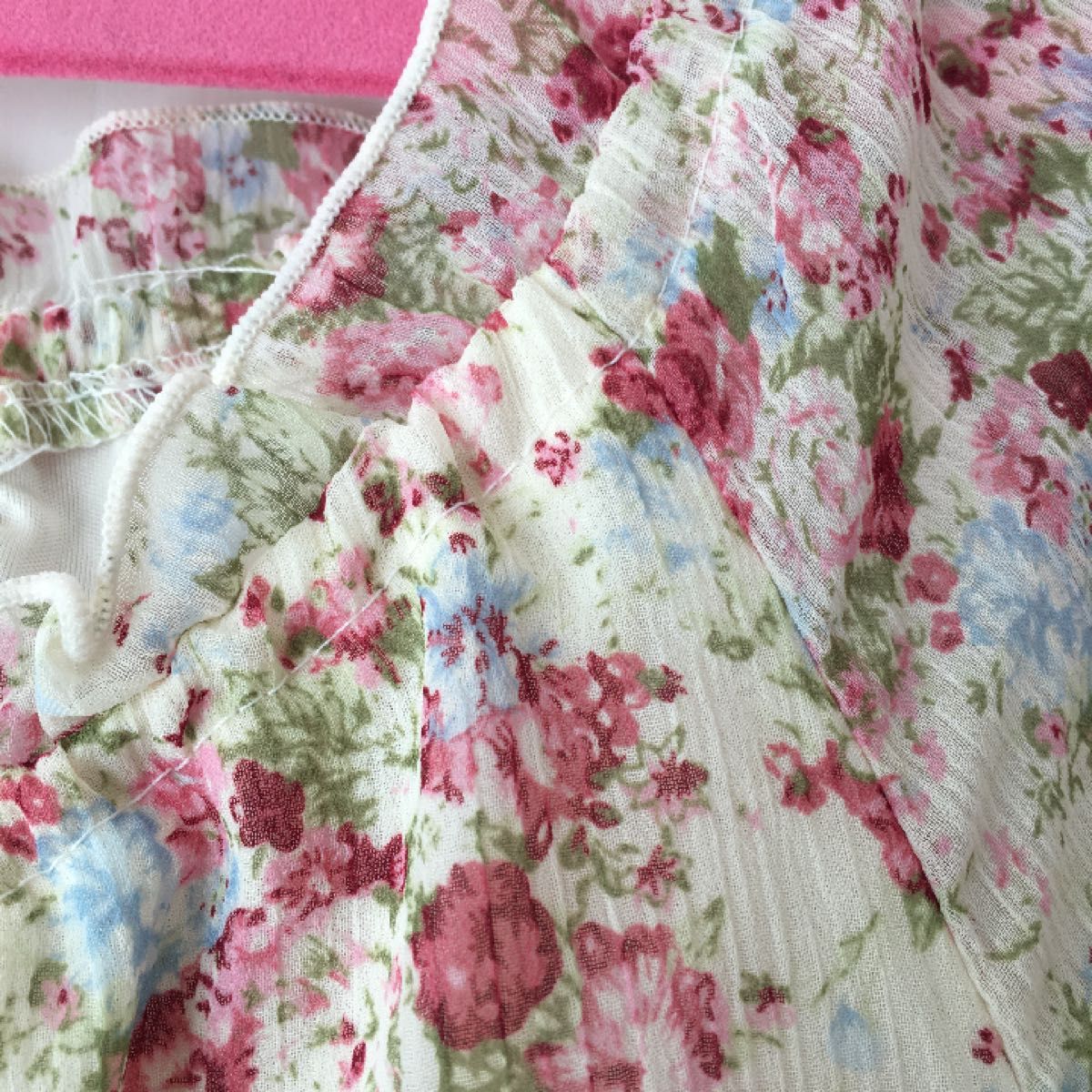 花柄ワンピース ミニスカート 編み上げ リボン フリル ミニワンピース 5分袖 7分袖 バラ レディース 女の子 ピンク