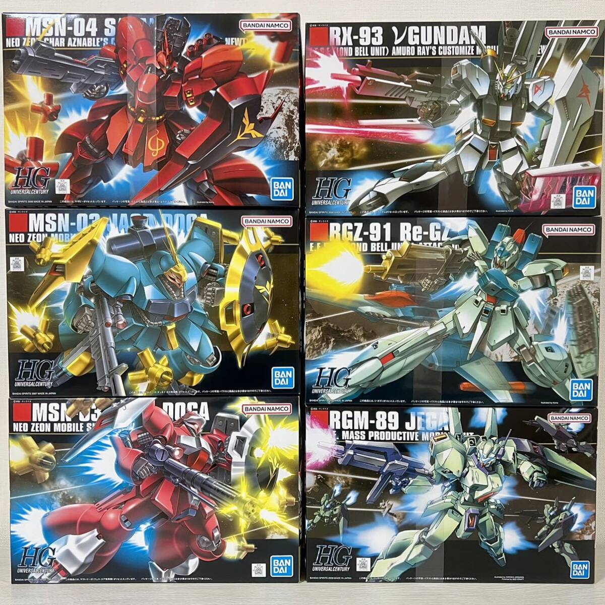 HGガンプラ6点セット[HGUC ヤクト・ドーガ(ギュネイ・ガス専用機/クェス・エア専用機）、リ・ガズィ、νガンダム、サザビー、ジェガン)_画像1