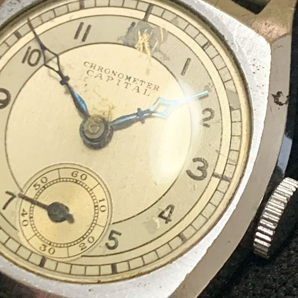 G043 腕時計 フェイスのみ CHRONOMETER CAPITAL【現状品】動作品 クロノメーター キャピタル シルバーカラー 部品取り パーツ取り スモセコの画像9
