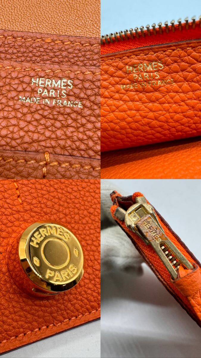 ★ HERMES / エルメス 長財布 レザー オレンジ系 箱付き ブランド 中古品 0427SA_画像9