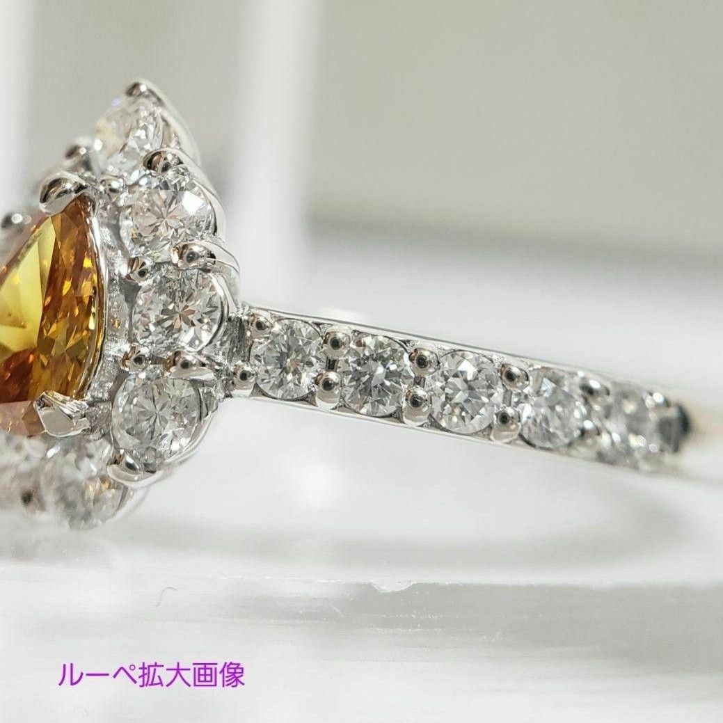 新品 天然ビビットイエローオレンジダイヤモンドリング  SI-1  0.170ct 出来たて☆美品