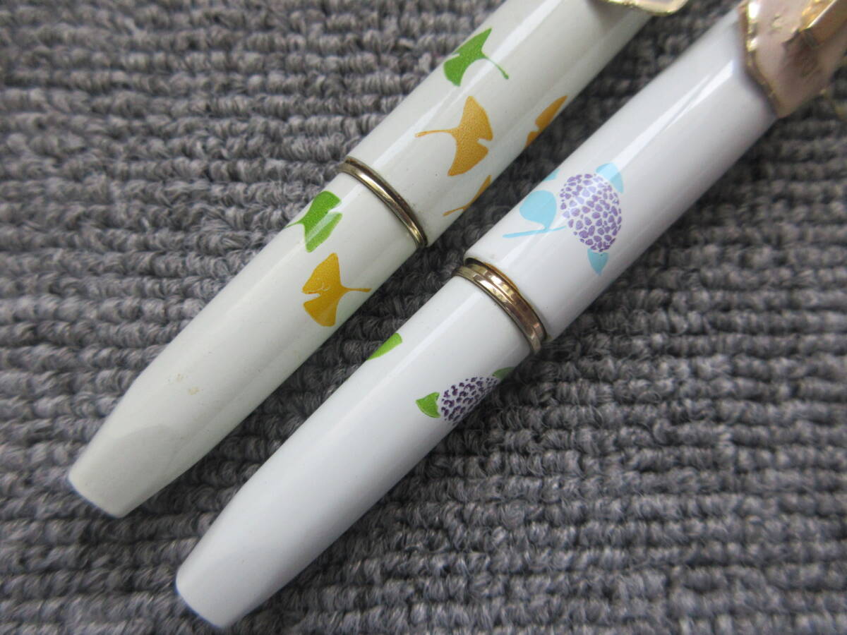 S[5-3]*6 stationery shop stock goods platinum pen . gold fountain pen 2 point 18K floral print .... purple . flower maple . leaf unused long-term keeping goods / stationery writing implements 18 gold 