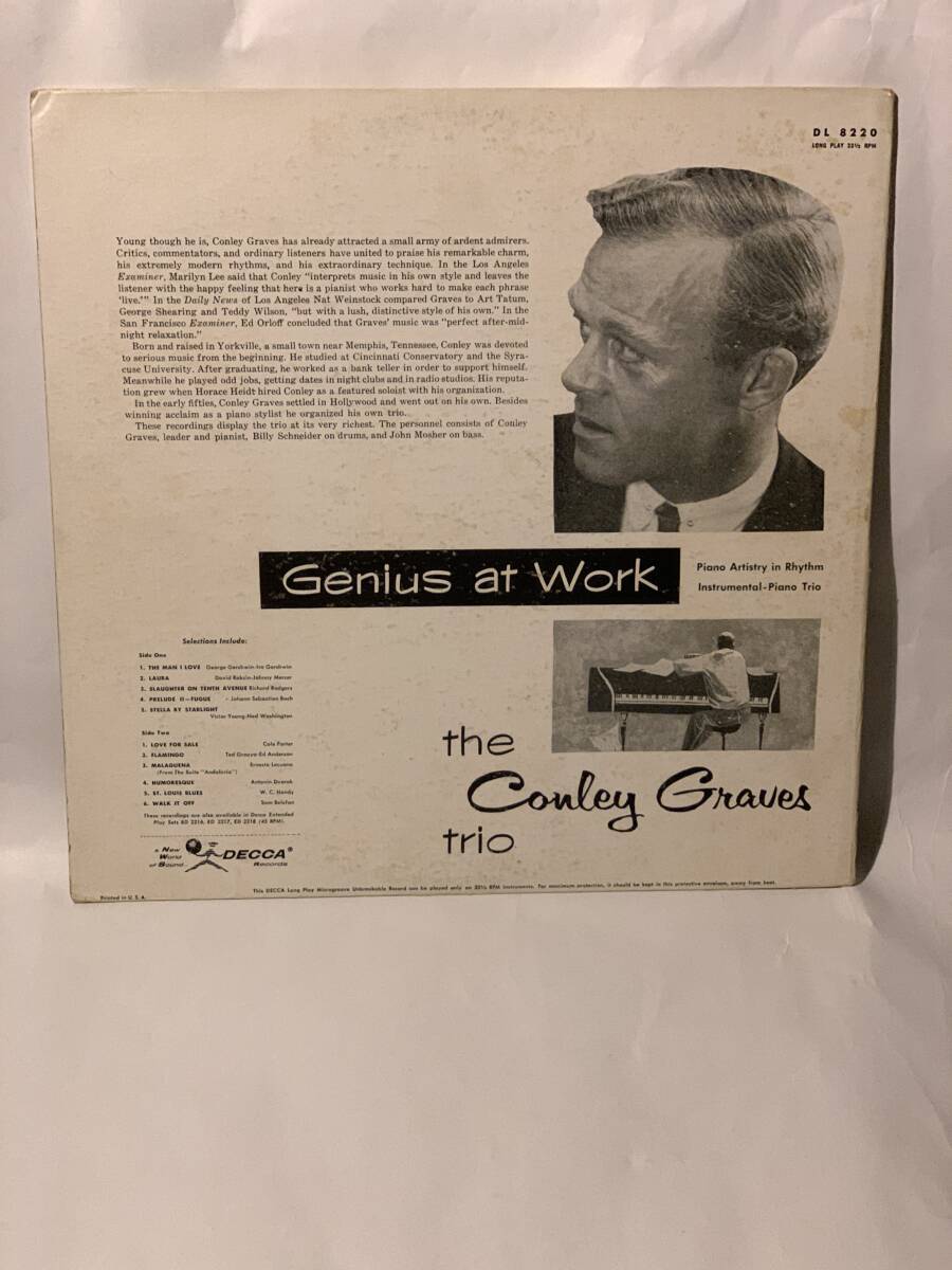 米　Decca オリジナル　The Conley Graves Trio Genius At Work　 DL 8220_画像2